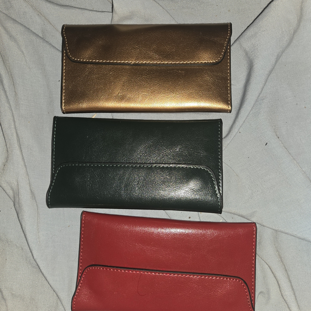 Elegant Women's Leather Clutch Set - Red, Green, and Gold